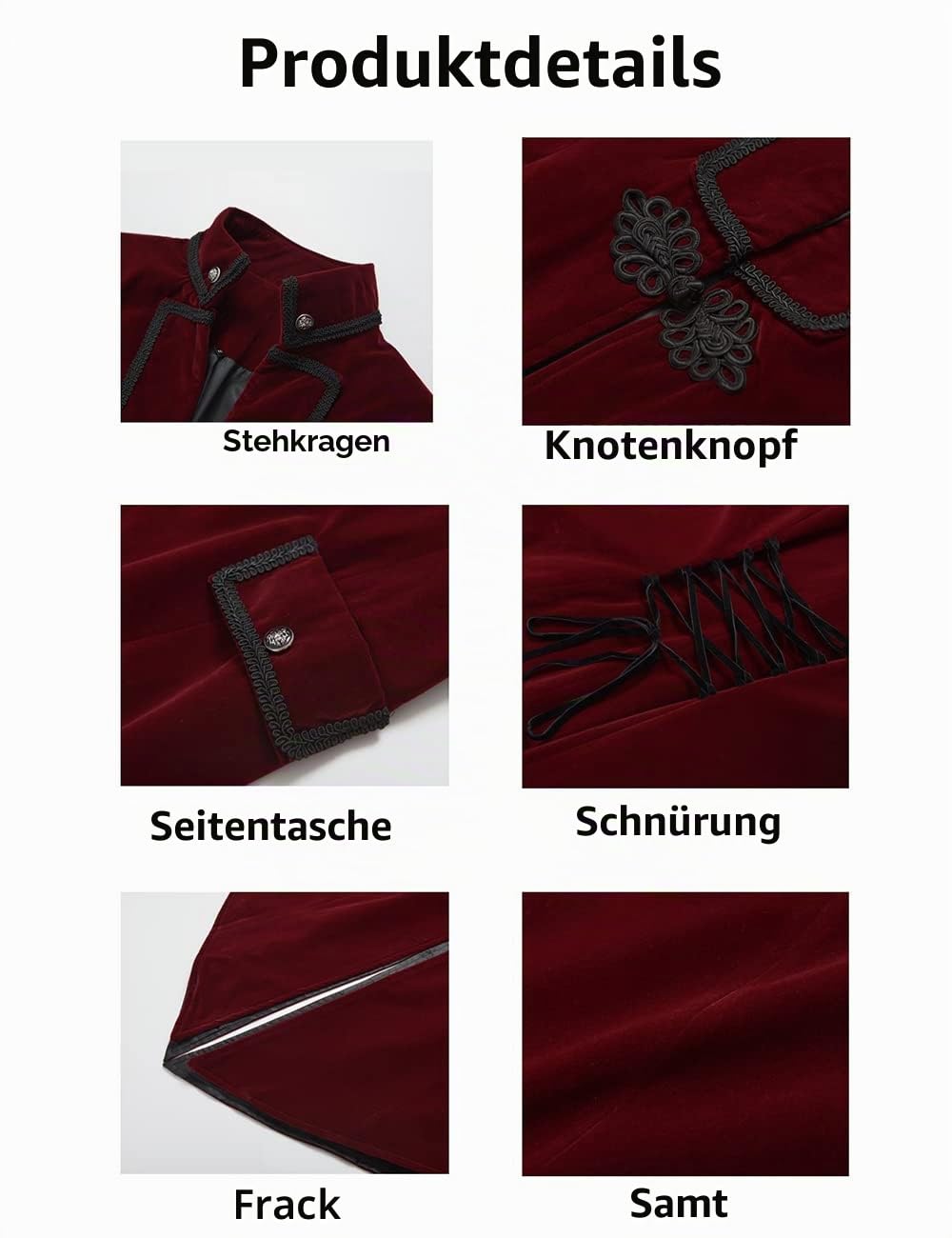 Damen Viktorianische Gothic Vintage Frack Piratenjacke Steampunk Langmantel