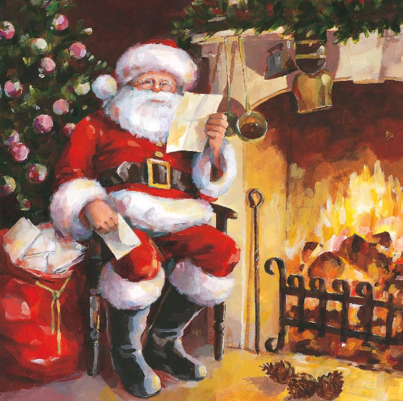 Traditional Festive Art Charity Christmas And New Year Cards - Pack of 6 Xmas Cards (Letter To Santa), Red, Medium