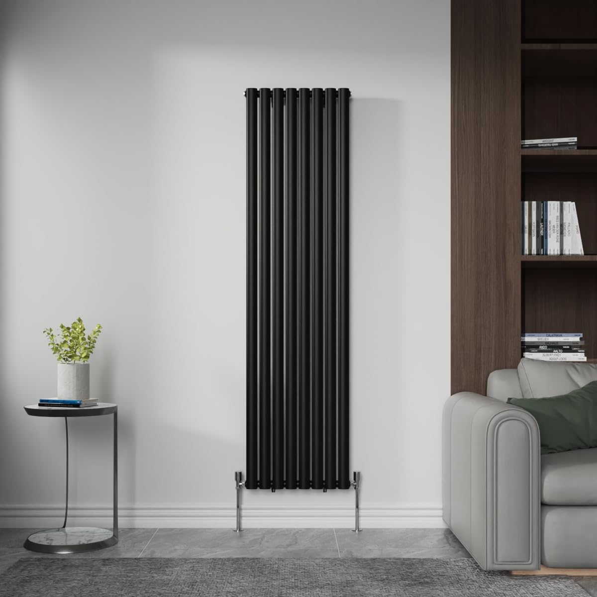 Nrg Black Panel Vertical Single Oval Radiator 1800Mm X 472Mm With Valves