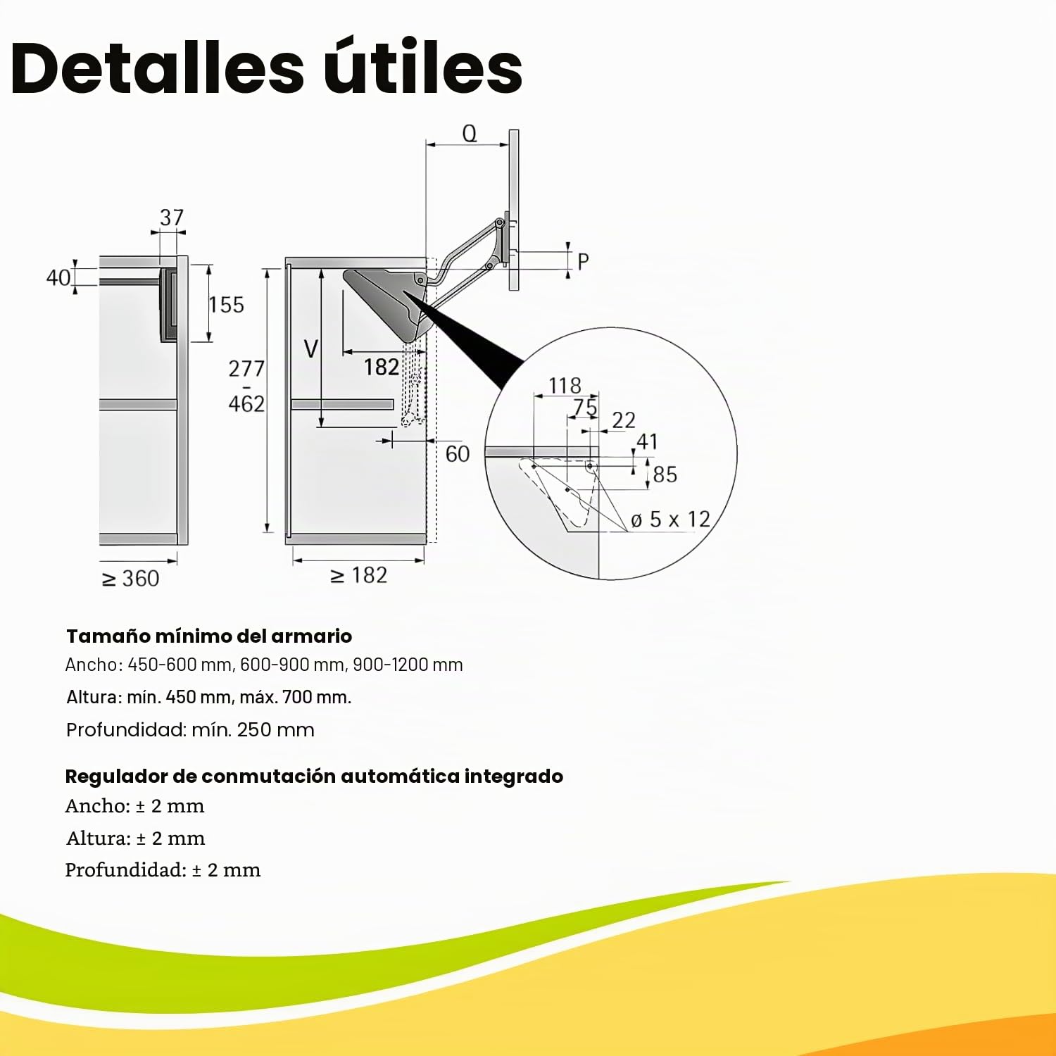 Mecanismo de apertura de puerta colgante con amortiguador - LIFT-UP 90° con parada libre y cierre suave - Apertura de puerta de armario de cocina (para módulo de 450-600 mm) - Evotrade
