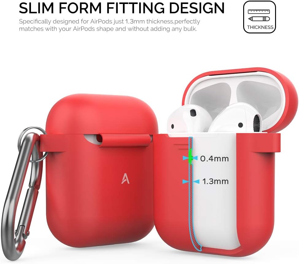 AhaStyle Upgrade Silicone Case Protective Cover [Front LED Visible] Compatible with Apple AirPods 2 & 1 (Red) thumbnail