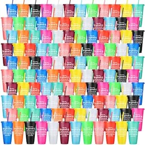 120 Pcs Appreciation Tumblers Gifts Bulk 24 oz Thank You Employee Teacher Plastic Graduation Tumbler Colorful Reusable Inspirational Cups with Lids Straws Coworker Staff (Multicolor)