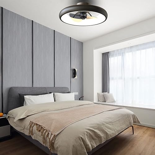 Miniatura 3 de Ventilador de techo con luces regulables LED reversibles, con control remoto, 5 aspas invisibles, montaje semiempotrado, ventilador de perfil bajo