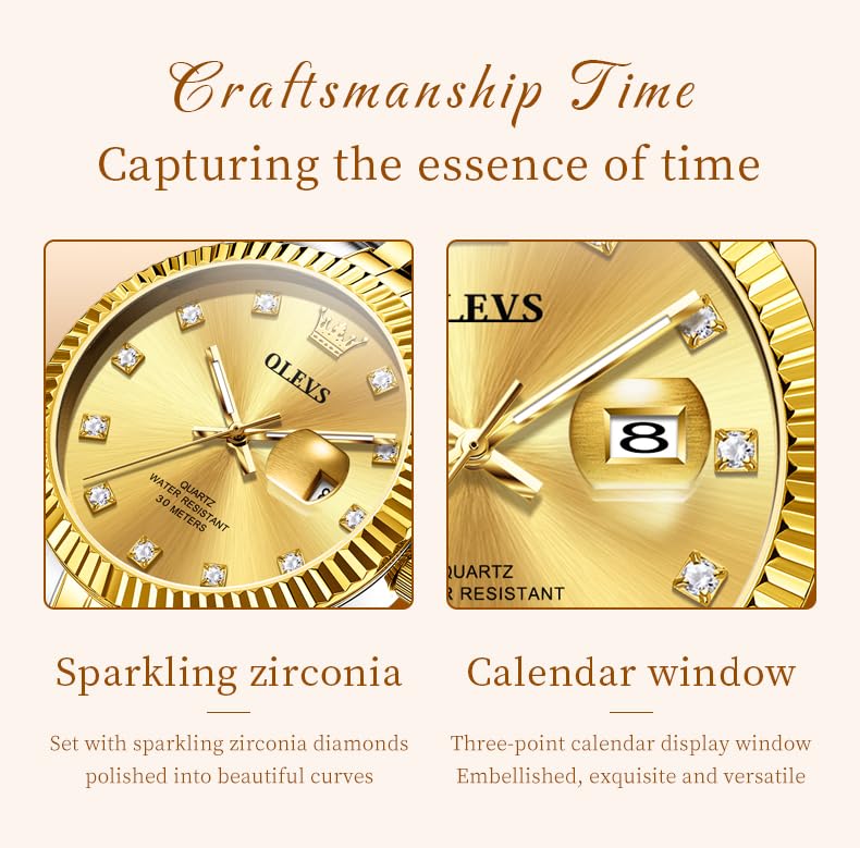 Image of OLEVS Gold Watches for Women Original Luxury Small Square Diamond Wrist Watch Analog Quartz Stainless Steel Waterproof Stylish Ladies Watch Date
