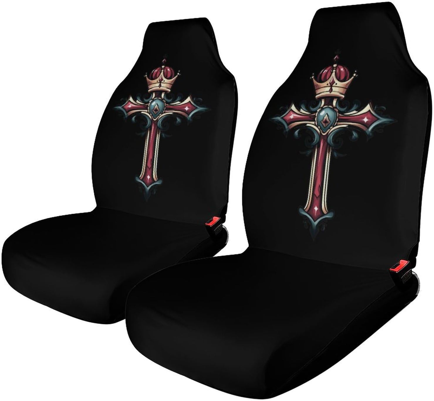 Crrown and Cross Car Seat Covers Universal Car Front Seats Protector Auto Interior Accessories 2PCS