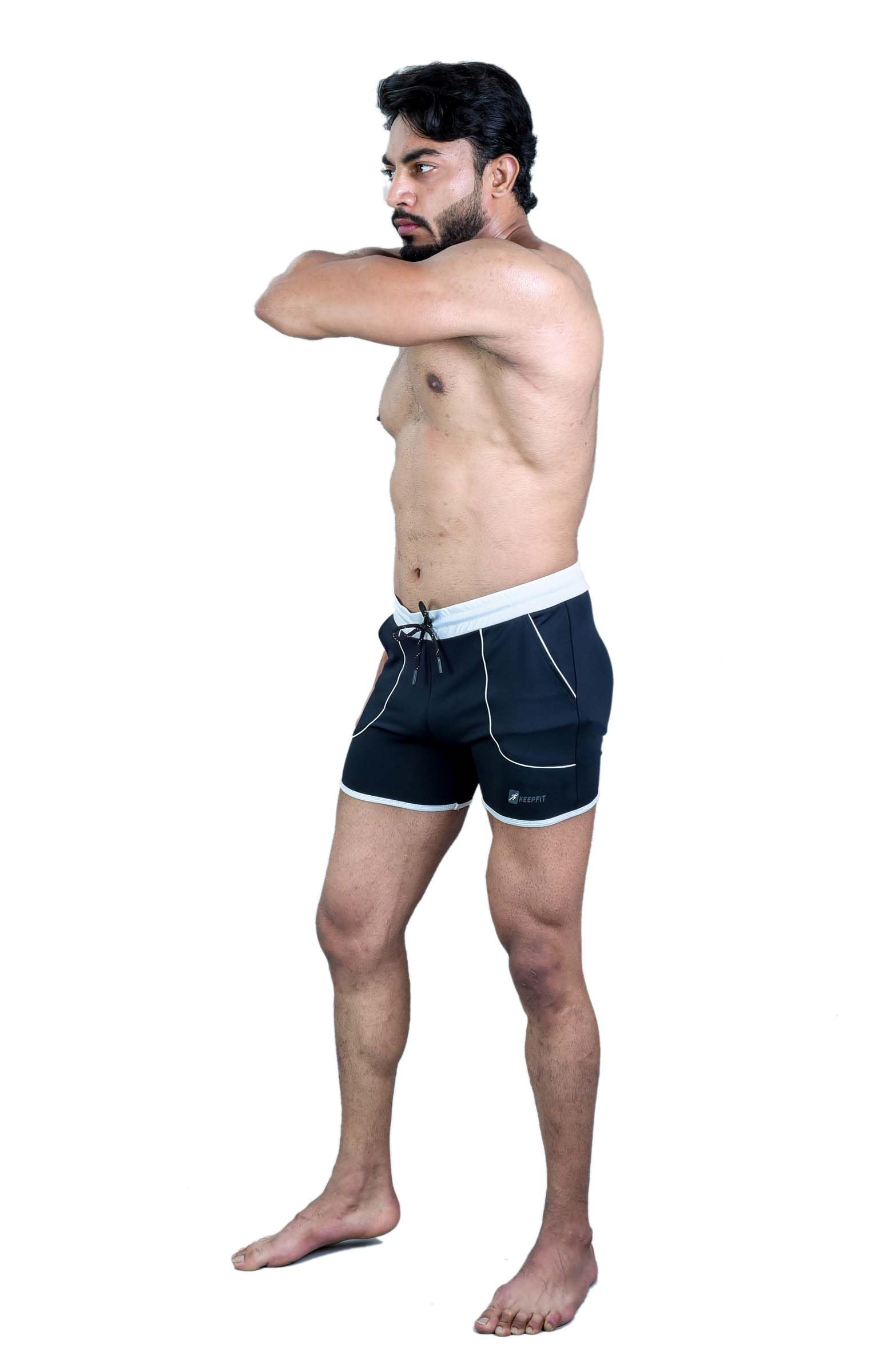 keepfit Men Black Swimming Trunks with Contrast White Waistband and Contrast Hem-picture-21
