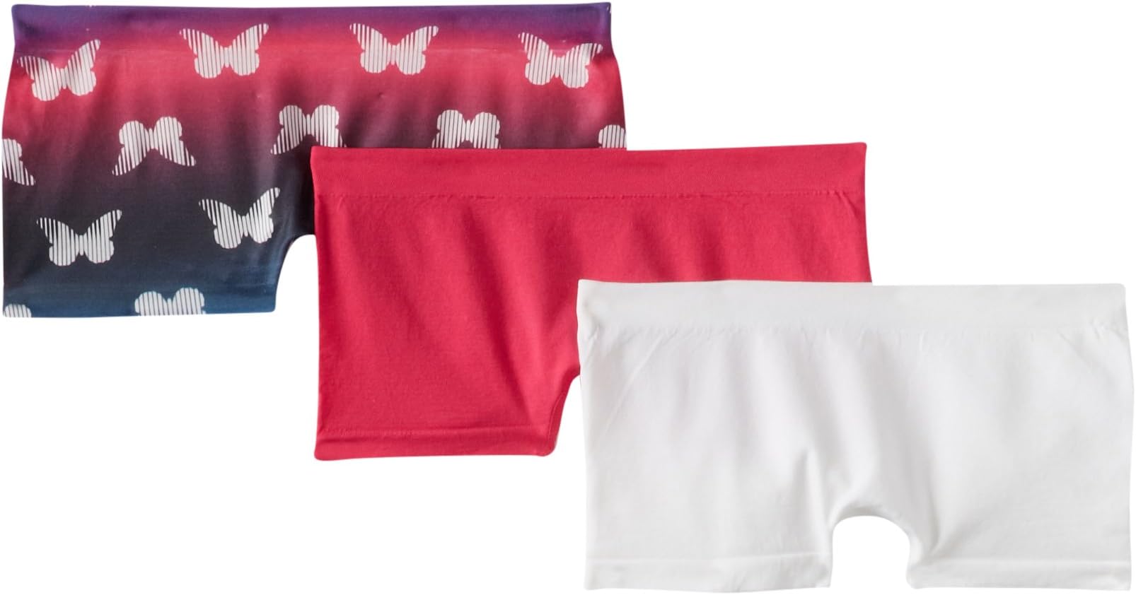 Spunderwear Big Girls' 3 Pack Boyshort Solid and Butterfly Print