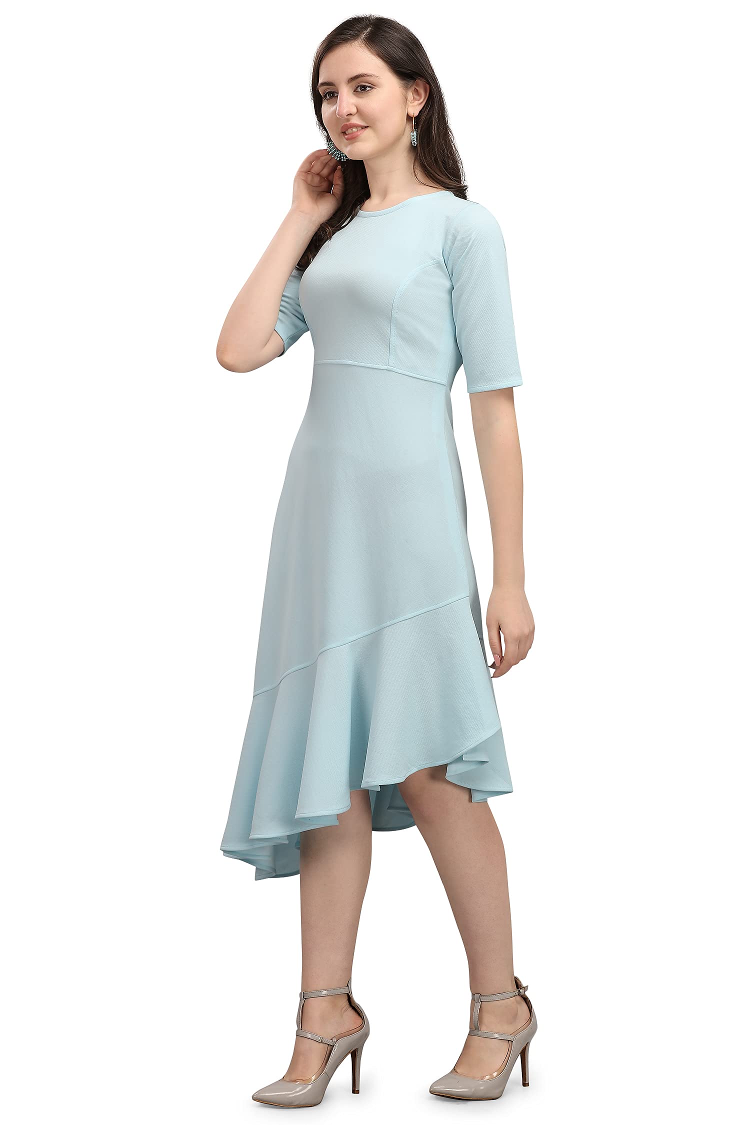Purvaja Women's Corduroy Fit And Flare Knee-Length Dress (Ruby-028-Sb-L_Sky Blue