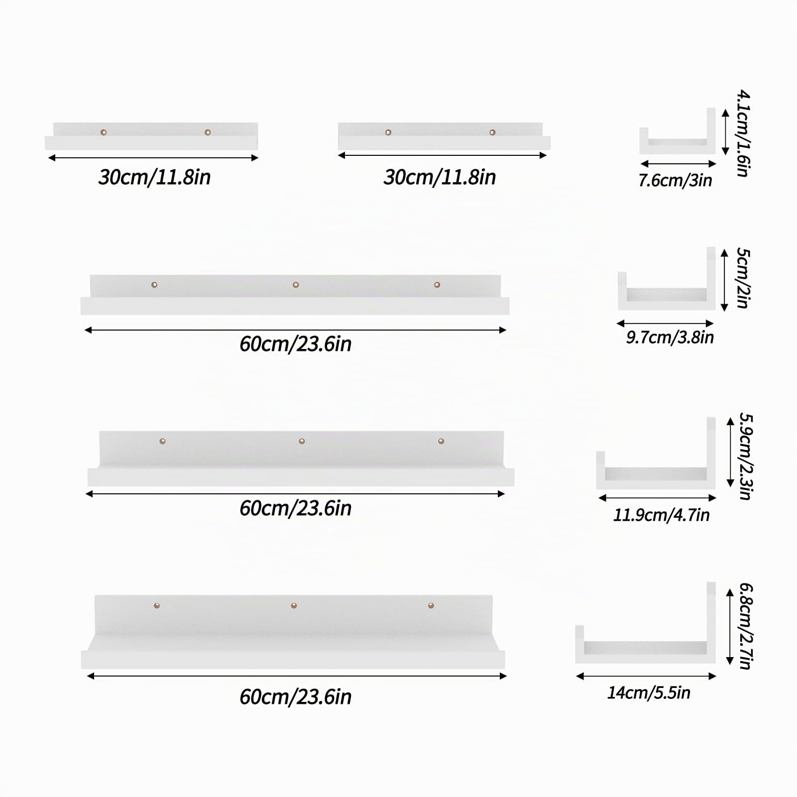 Giftgarden 60cm Estanteria Pared de Madera, Baldas Pared Blanco para Baño, Entrada Recibidor, Cocina, Salon-Juego de 5 con Diferentes Tamaños