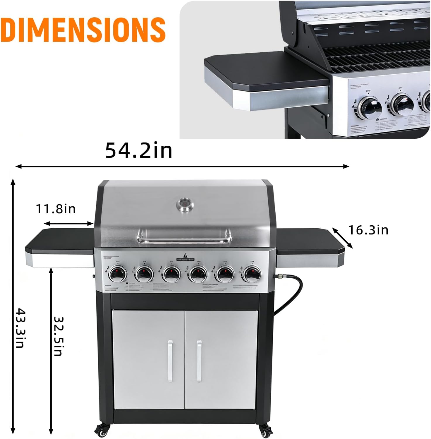 Redlife 6 Burner Propane Gas Grill, 60,000 BTU Outdoor BBQ Grill with Cast Iron Cooking Grates, Stainless Steel Warming Rack, Built-in Thermometer, Electronic Ignition, Side Shelves, Storage Cabinet