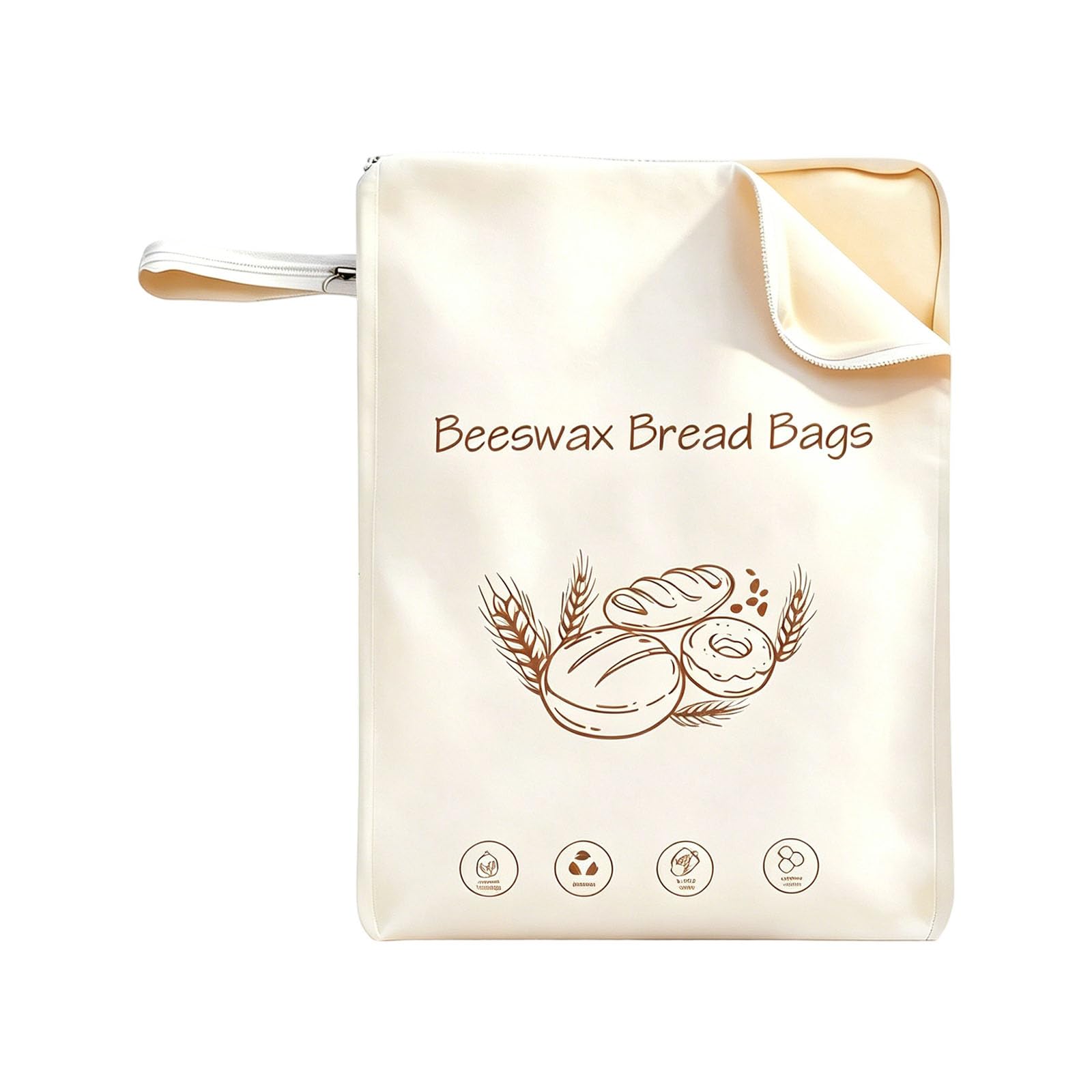 Whoasyst L Shape Zippered Bees Wax Food Storage Bag with Double Layer Wax Lining for Fruits Bread and Vegetables Recyclable Elastomer Complimentary Food Bags