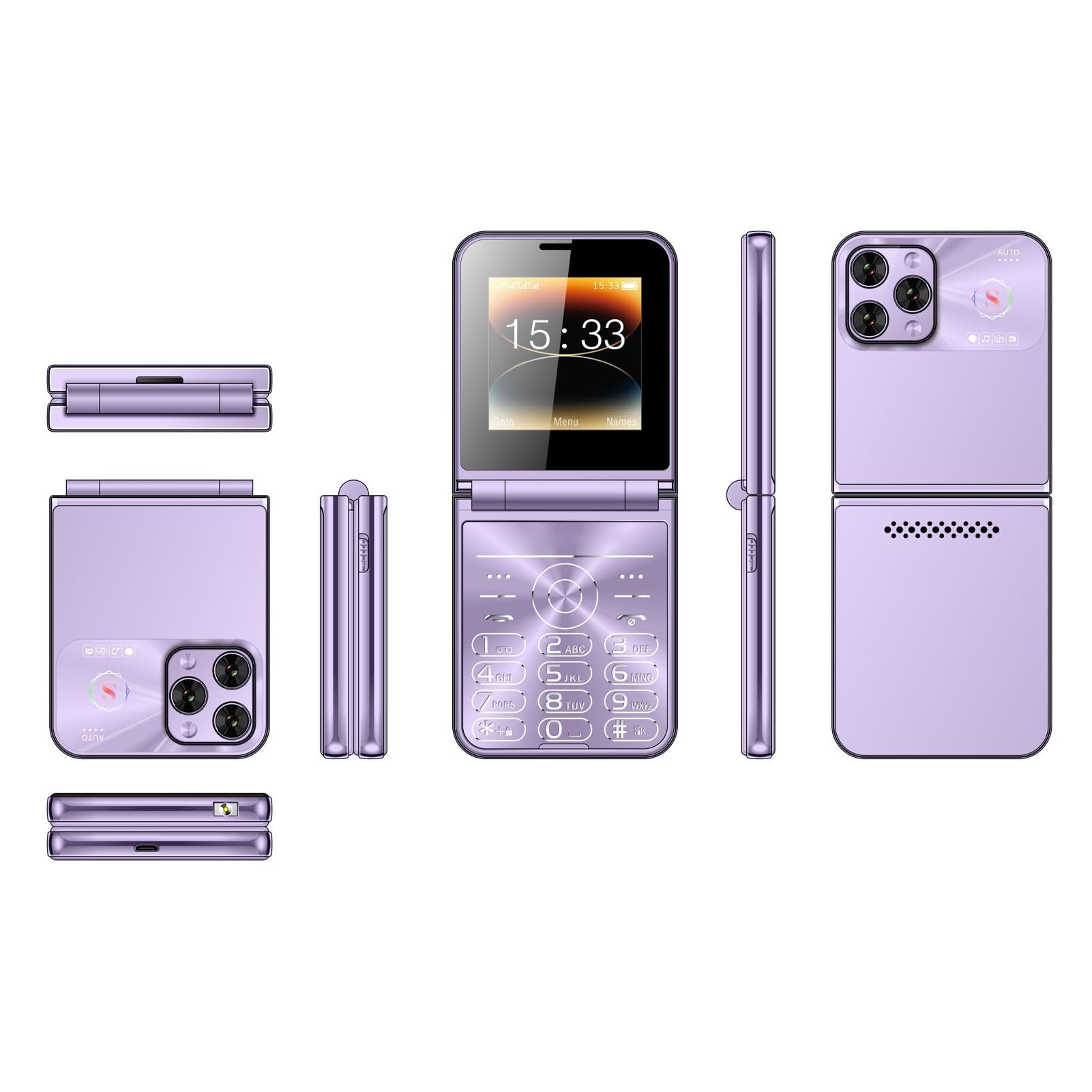 Annadue Teléfono Celular con Botones Grandes para Personas Mayores, Pantalla Dual, Dígitos Grandes, Marcación Rápida, Altavoz, Cámara HD, Linterna LED, Batería de 1400 MAh (Purple)