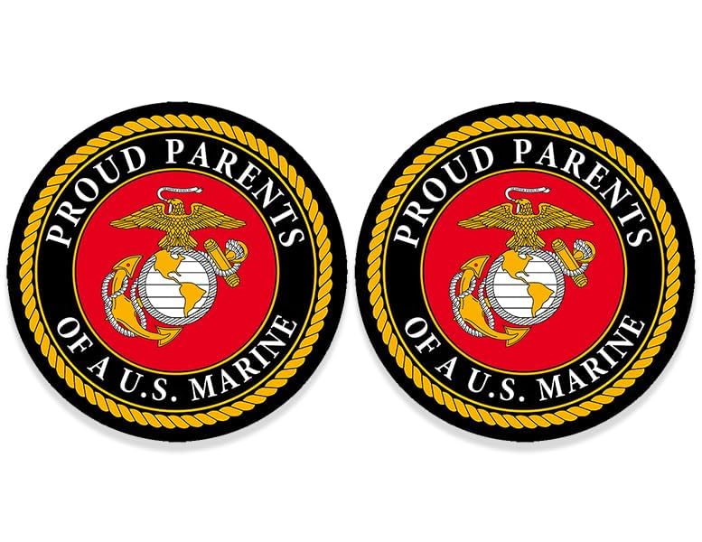 Image of 2-Pack: Round Proud Parents [Plural] of A US Marine Sticker (dad mom Vinyl Decal United States Corps Logo (2.5 inch) USMC Licensed