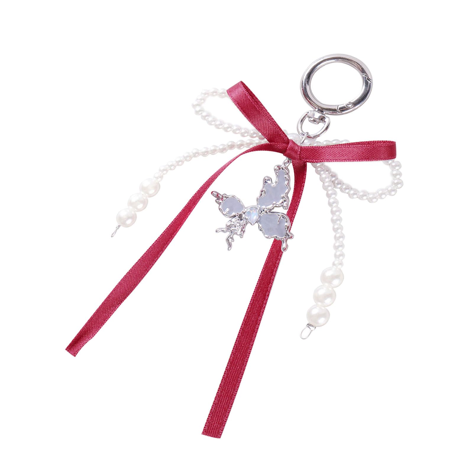 Jazuaiao Aesthetic Keychains Purse Handbag Backpack Bag Pendant Charm Pearls Bows Keychains Charm Car Keyring for Women Girls Bag Pendant