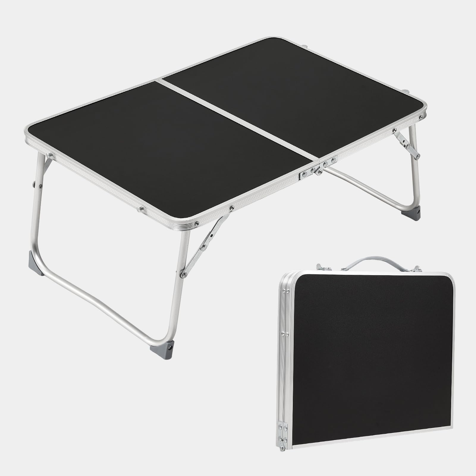 Warmiehomy Folding Camping Table Portable Picnic Foldable Table with Aluminum Frame for Camping Garden Cooking,61x41x27 cm (Bi-fold,Black)
