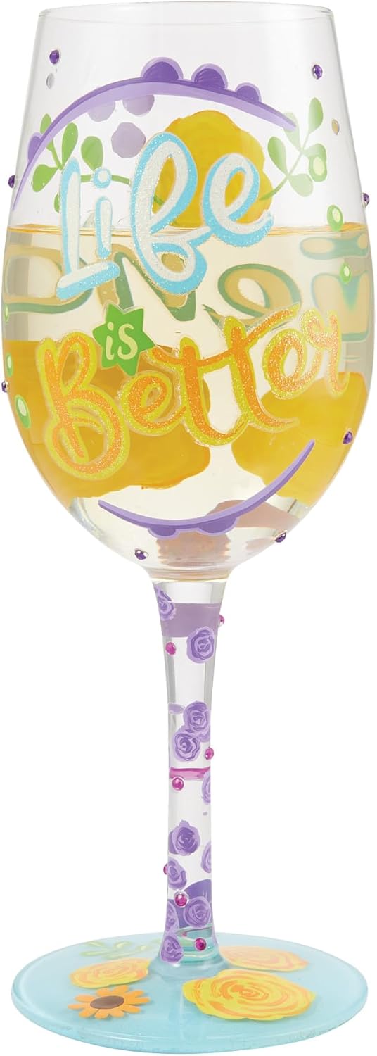 Enesco Lolita Designs Life is Better with Friends Hand-Painted Artisan Wine Glass, 15 Ounce, Multicolor - Image 2