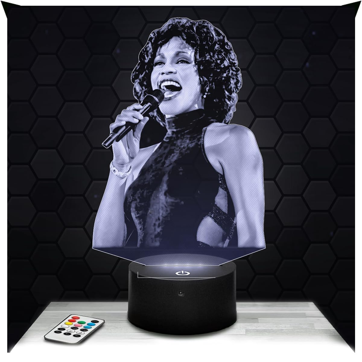 Lampephoto.fr - 3D Lamp Whitney Houston Singer Actress Model, Touch LED Night Light, 3D Hologram Effect, Christmas Birthday Gift Idea for Men Women, Bedroom Decoration Object