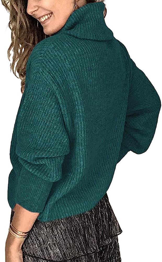 Wenrine Pull à col roulé pour femme - Manches longues - Décontracté - Chaud - Tricoté avec boutons en métal