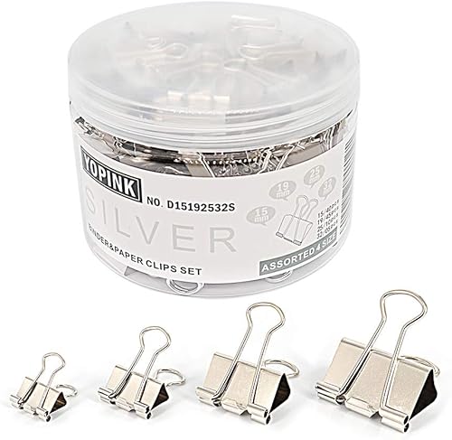 Juego de clips de papel para carpeta, varios tamaños (Mini, pequeño, mediano, grande) para oficina, escuela y suministros para el hogar (plateado)