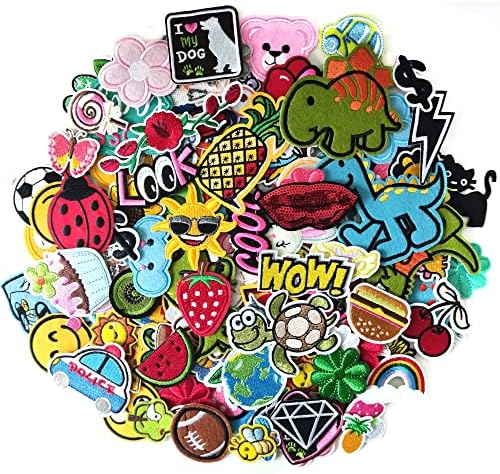 80pcs Random Assorted Styles Embroidered Patches, Bright Vivid Colors, Sew On/Iron On Patch Applique for Clothes, Dress, Hat, Jeans, DIY Accessories