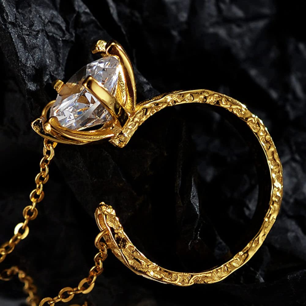 Anello In Argento Sterling 925,Anelli Regolabili Per Donna Ciondolo Zircone Argento Sterling 925 La Catena Semplici Anelli Di Eternità Fedi Nuziali Placcate Oro Anelli Promessa Per Ragazze Signore