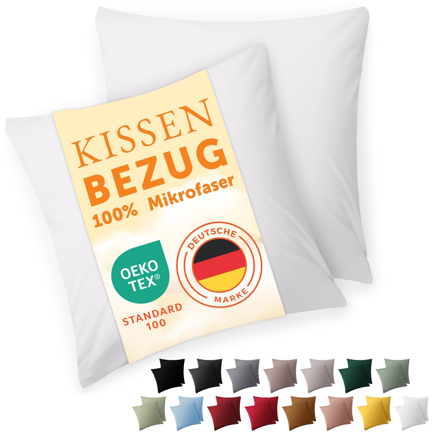 Blumtal Kissenbezug 50 x 50, 2 Stück - Oeko-TEX zert. Kissenbezüge 100% Mikrofaser in extra weich & waschmaschinenfest - Bezug Kissen 50x50 Weiß