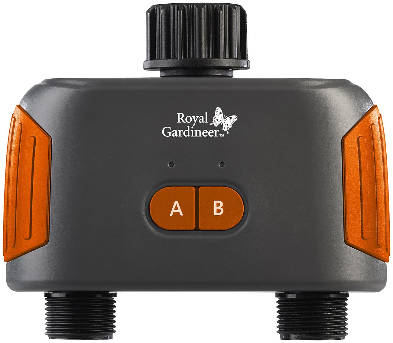 Royal Gardineer Dual Bewässerung: 2er-Set WLAN-Bewässerungscomputer mit Dual-Ventil, 2-Fach-Verteiler (WLAN-Bewässerungscomputer mit App, Doppel-Ventil, Handy)