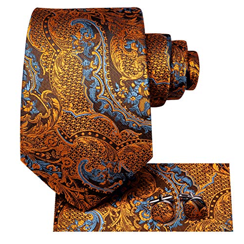 Image of Hi-Tie Men 63inches Tie Set Extra Long Necktie Paisley Tie Pocket Suqare Cufflinks Big and Tall Men Tie