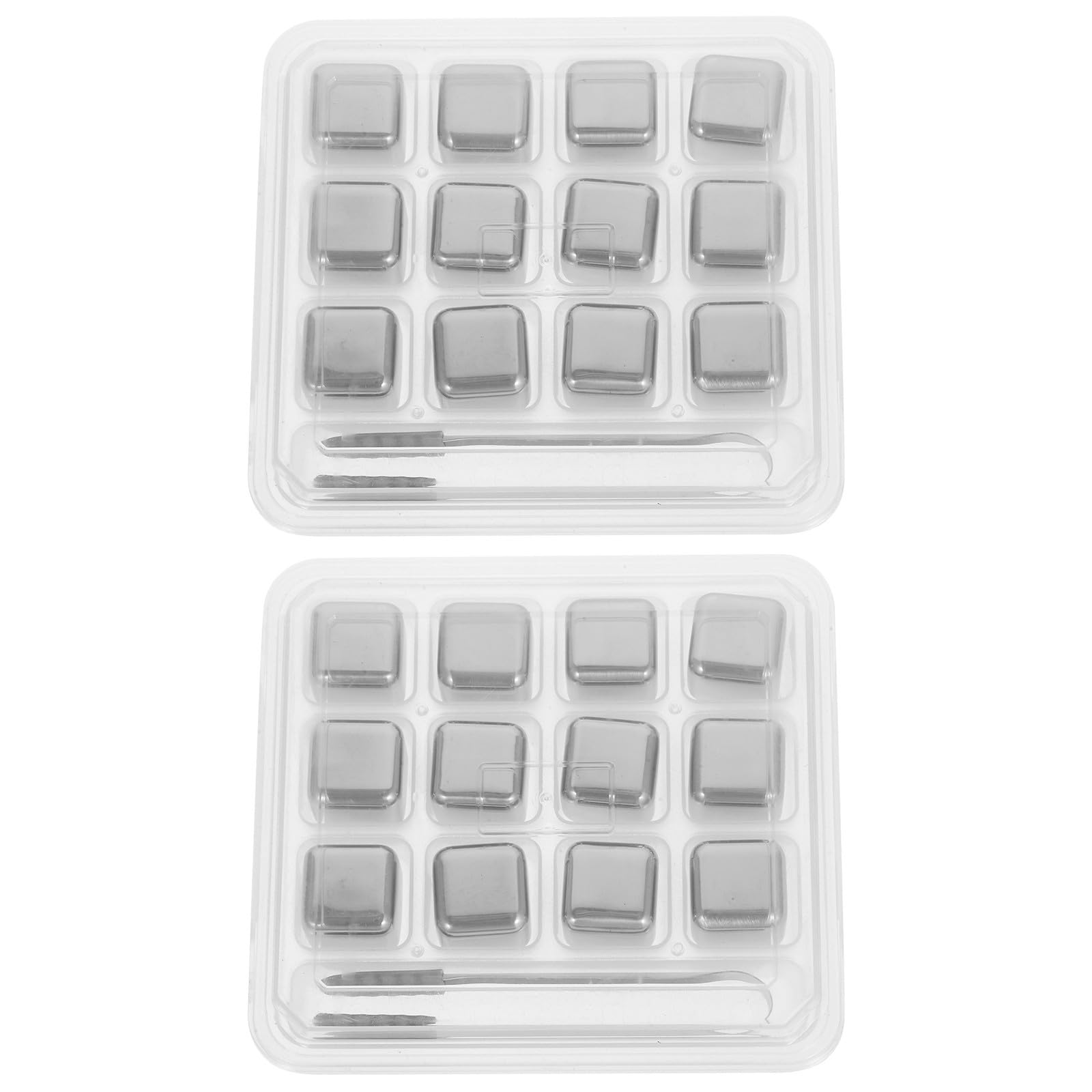 Piedras de Hielo de Acero Inoxidable 304, 24 Piezas para Whisky | Color Plata, Reutilizables y Recargables, con Pinzas y Caja para Congelador