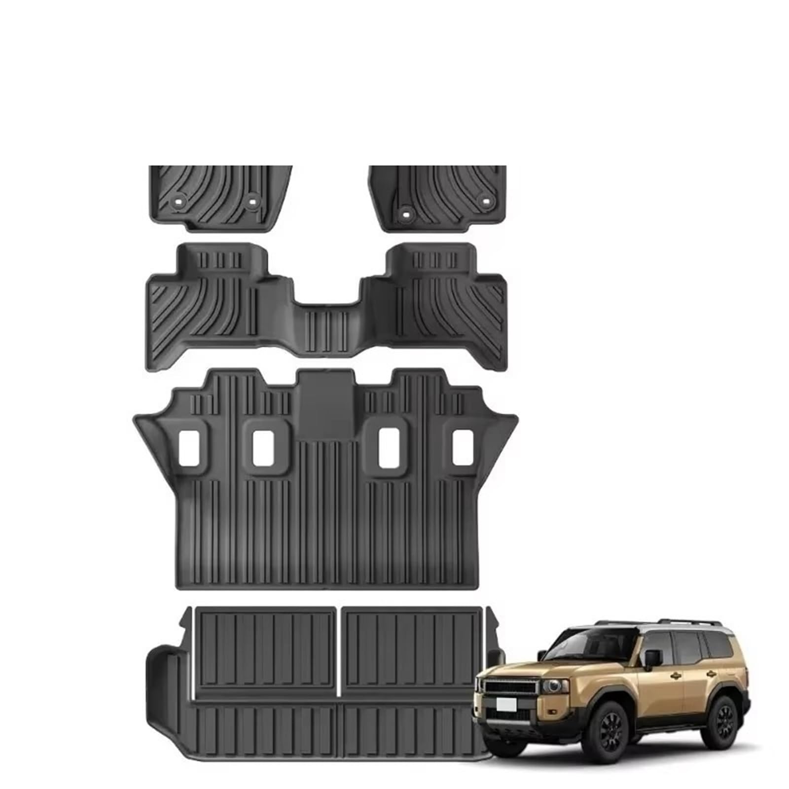 maty samochodowe Do Toyota maty podłogowej Bagażnik w kolorze czarnym | Do Toyota 2024 Do Land Cruiser Prado LC250 7-miejscowe dopasowanie paliwa Prawy ster(RHD 4PCS)