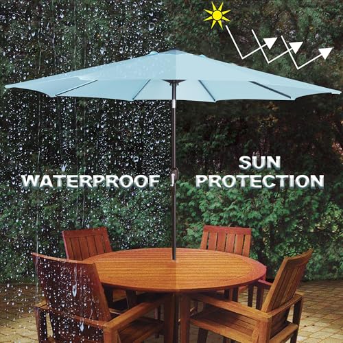 Image of Blissun 9' Outdoor Patio Umbrella, Outdoor Table Umbrella, Yard Umbrella, Market Umbrella with 8 Sturdy Ribs, Push Button Tilt and Crank