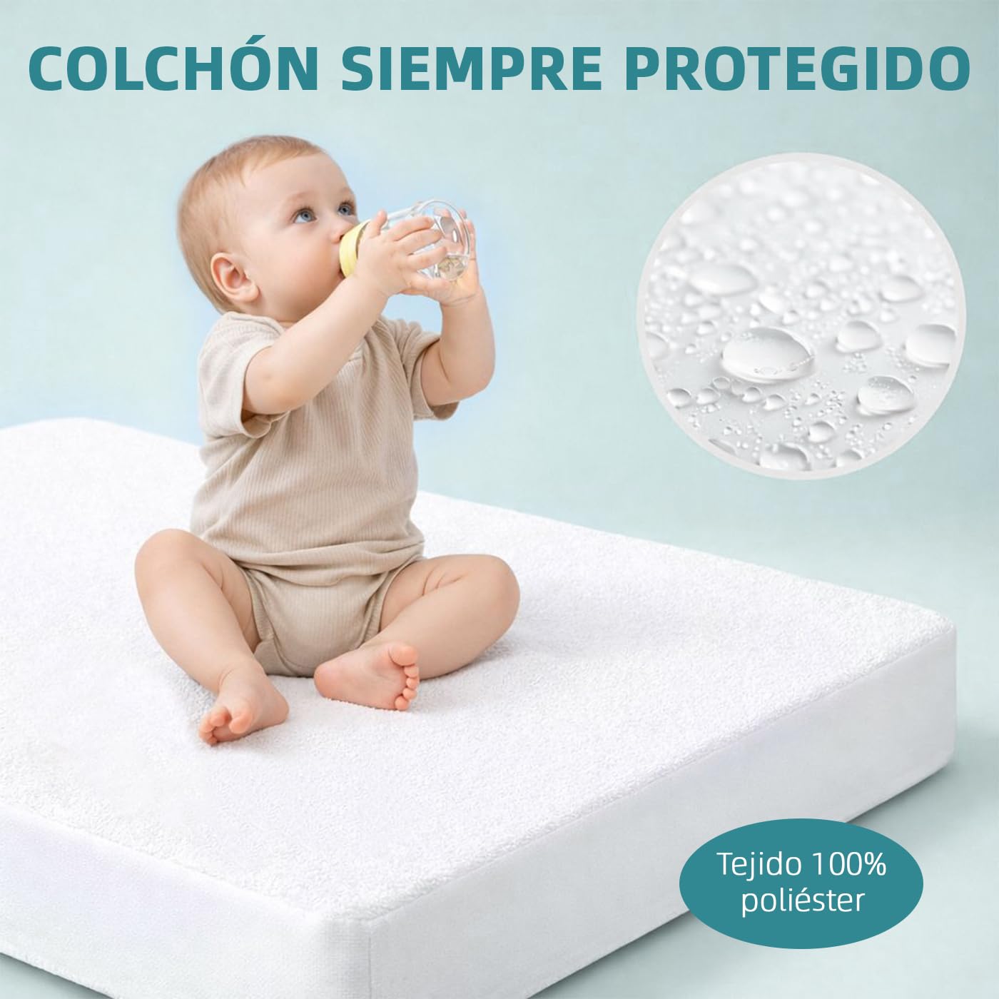 MERCURY TEXTIL- Protector de Colchón para Cuna 60x120cm, Protector Impermeable y Transpirable, Cubre Colchón Absorbente y Anti ácaros. — view 4