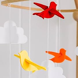 Baby Crib Mobile - Wooden Hanging Nursery Baby Mobile for Crib, Nursery Decor for Boys & Girls, Perfect Shower Gift (Rainbow Birds in The Clouds, w/Garland) Also Fits Bassinets, Sorrel + Fern