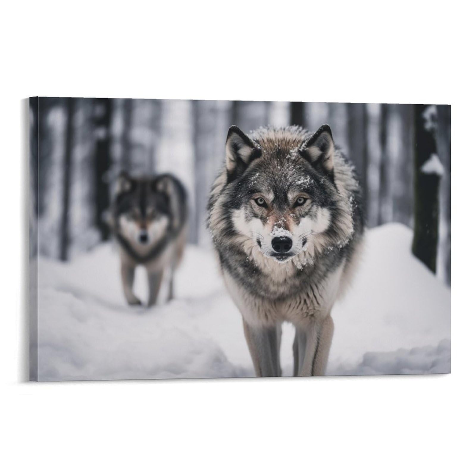 FOCCAR Canvas Wall Art Retro Wolf Wall Decorations For Living Room Contemporary Snowy Forest Animal Hang Pictures Wall Artwork