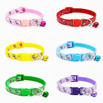 Pups&Pets Cute Dog Cat Pet Collar Printed Easy Clip Buckle Bell Kitten - Puppy Pack of 2 - Color May Vary