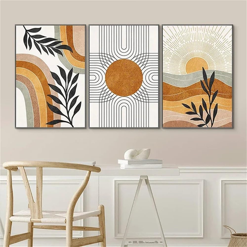 WUHBCZ Art Pictures-Boho Desert Plant Wall Art Poster Abstract Geometric Leaves Canvas Painting Print Picture Modern Living Room Kitchen Office Home Decoration-50 * 70cm/3PCS (No Frame)