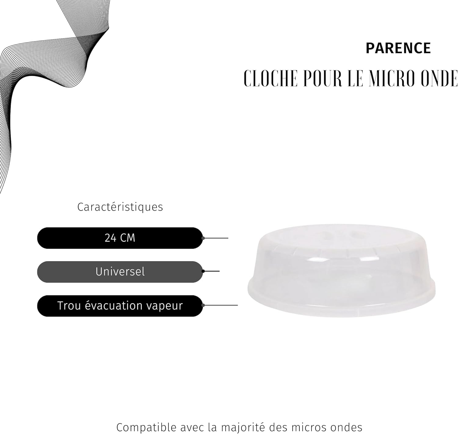 PARENCE.- Campana universal de horno microondas/tapa de alimentos, prevención de astillas, olor, cocción uniforme - 24 cm, transparente — view 2