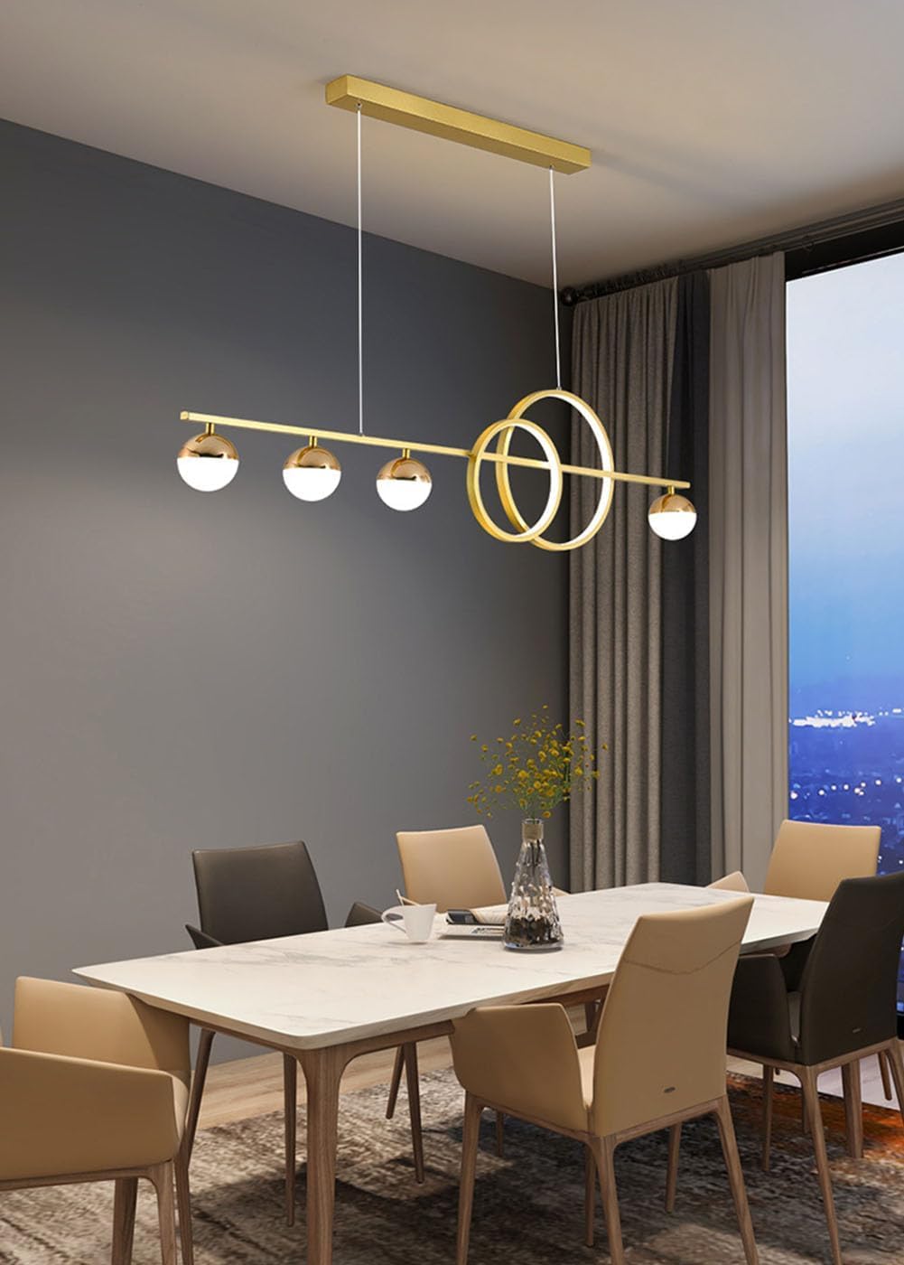 KXEcoLife Modern Led Chandelier, Dimmable Dining Room Height Adjustable With Remote Control Ceiling Kitchen Bedroom Living Light, Golden, 120cm