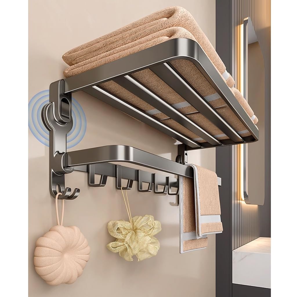 BDAYEK Towel rail Towel shelf Suction Cup Towel Rack, Gray Punch-free Bathroom Towel Holder, Bathroom Shower Room Storage Rack Tower Holder(50cm)