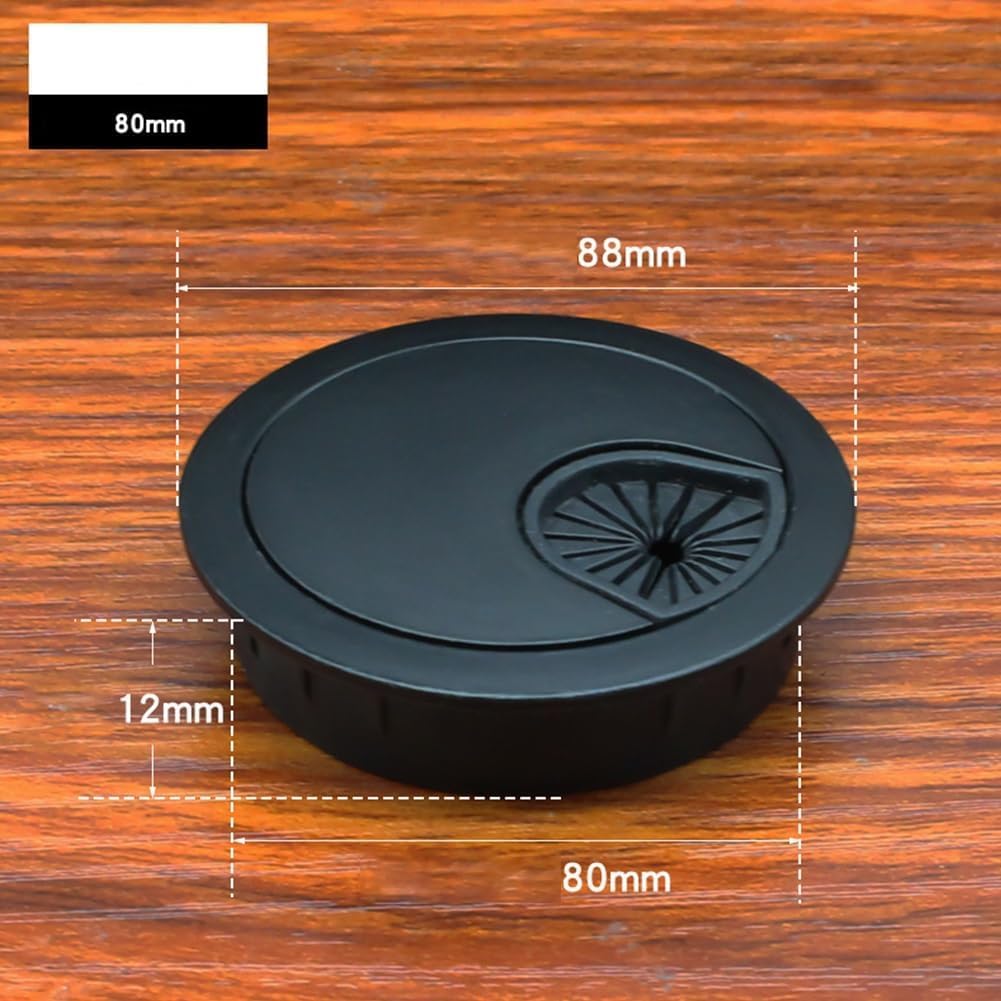 Pasacables De Escritorio, 1 Pieza Práctica De 50 Mm/60 Mm/80 Mm para Ordenador, Pasacables Metálicos para Escritorio, Mesa De Oficina, Organizador De Cables, Cubierta De Salida, H, Black 80mm