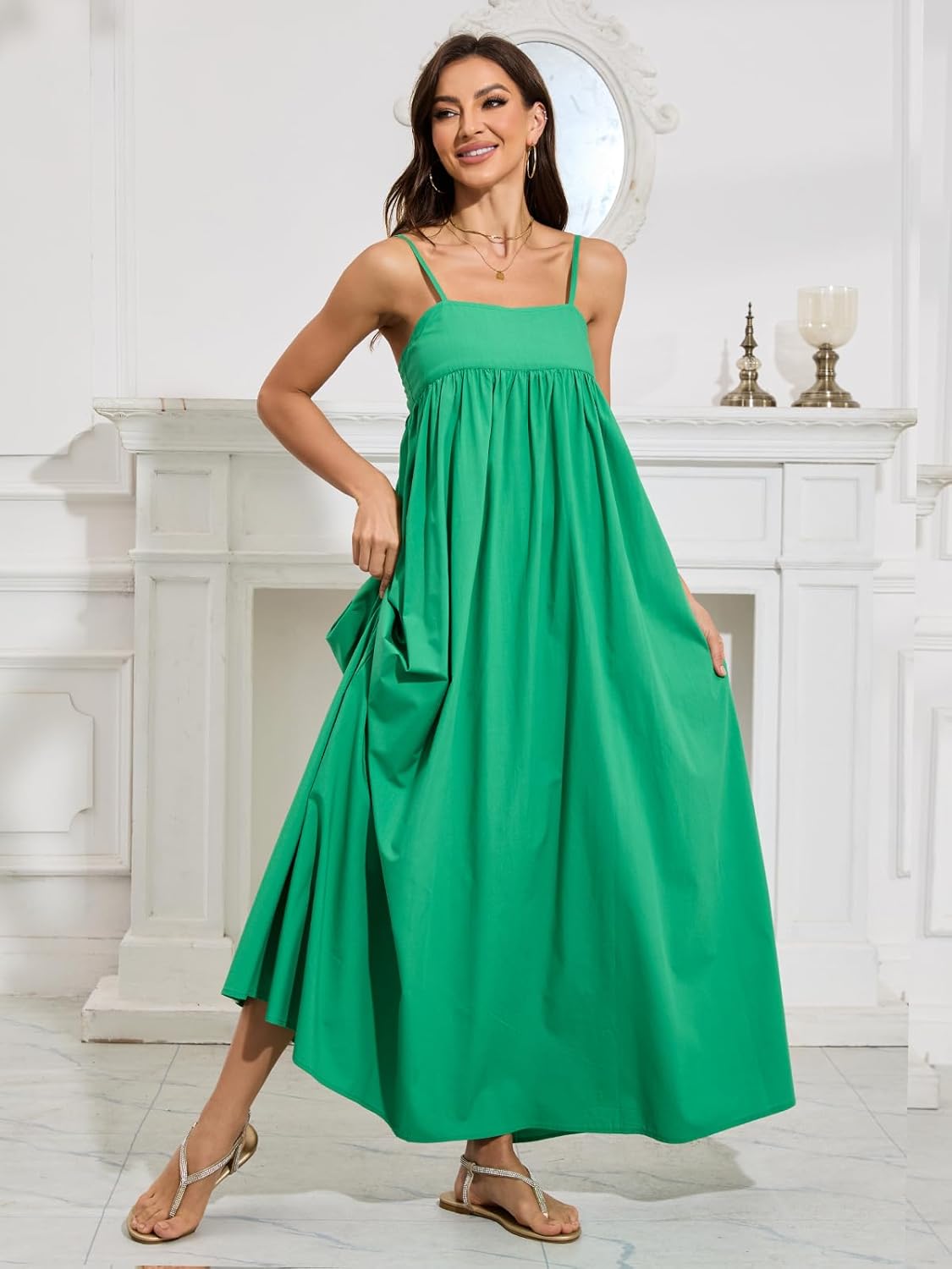 ebossy Women's Summer Backless Tied Spaghetti Straps Casual Loose Cutout Maxi Dress with Pockets - Image 5