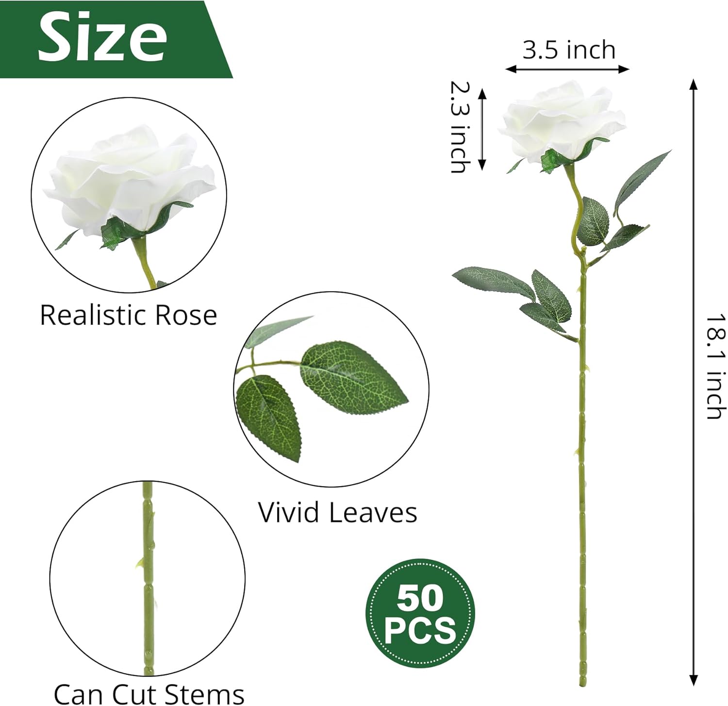 50pcs Artificial Roses Flowers in Bulk,Realistic Silk Fake Rose with Long Stem for Wedding Centerpieces Bouquet Party Floral Arrangement Home Decoration(Ivory White) - Image 7