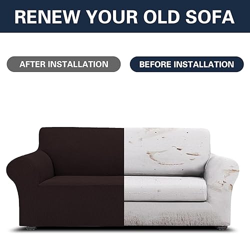 Vista 160 de Cupuamon Fundas elásticas para sofá de 3 cojines, funda protectora de muebles con parte inferior elástica de tela jacquard a cuadros pequeños