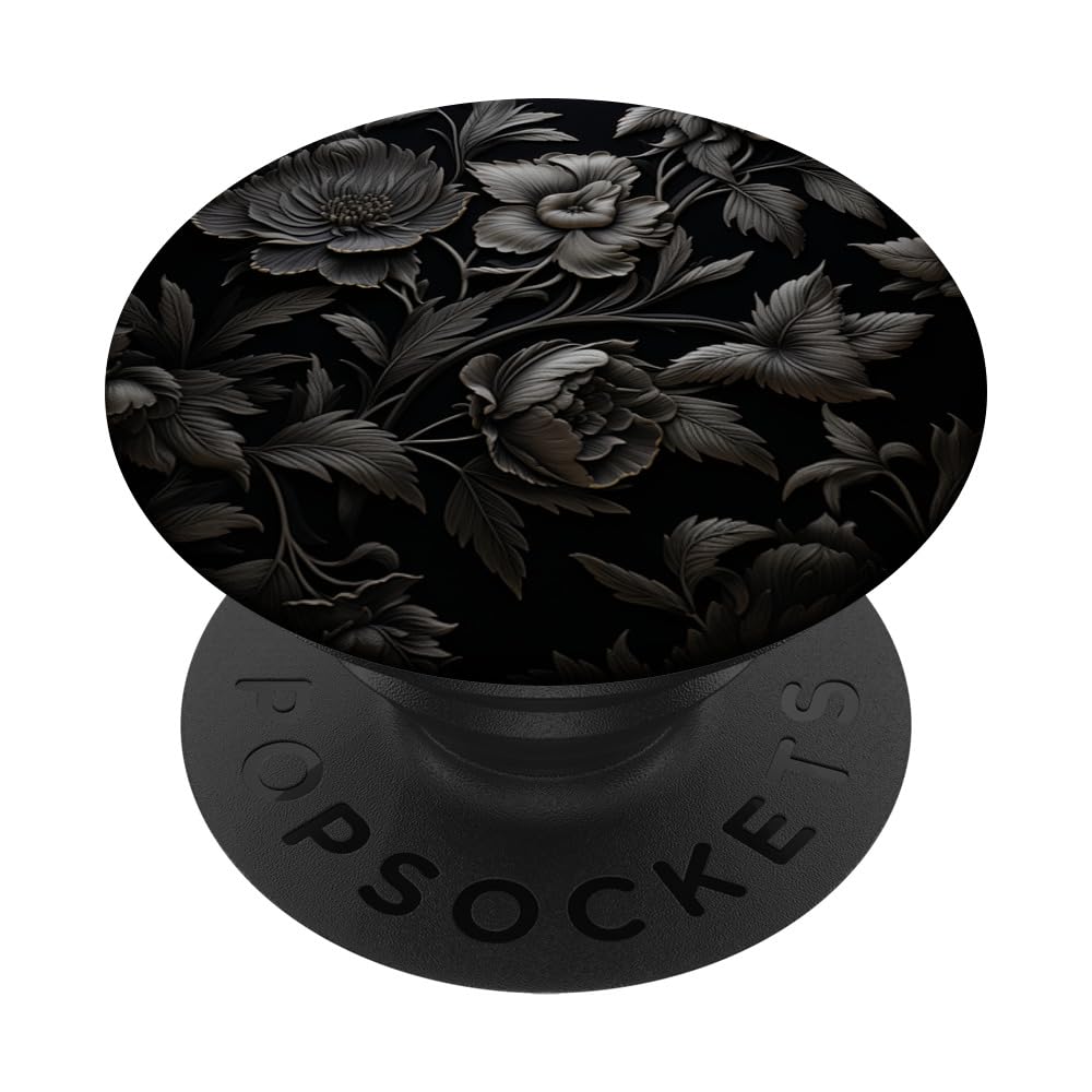 Black Floral Flower Pattern PopSockets Adhesive PopGrip
