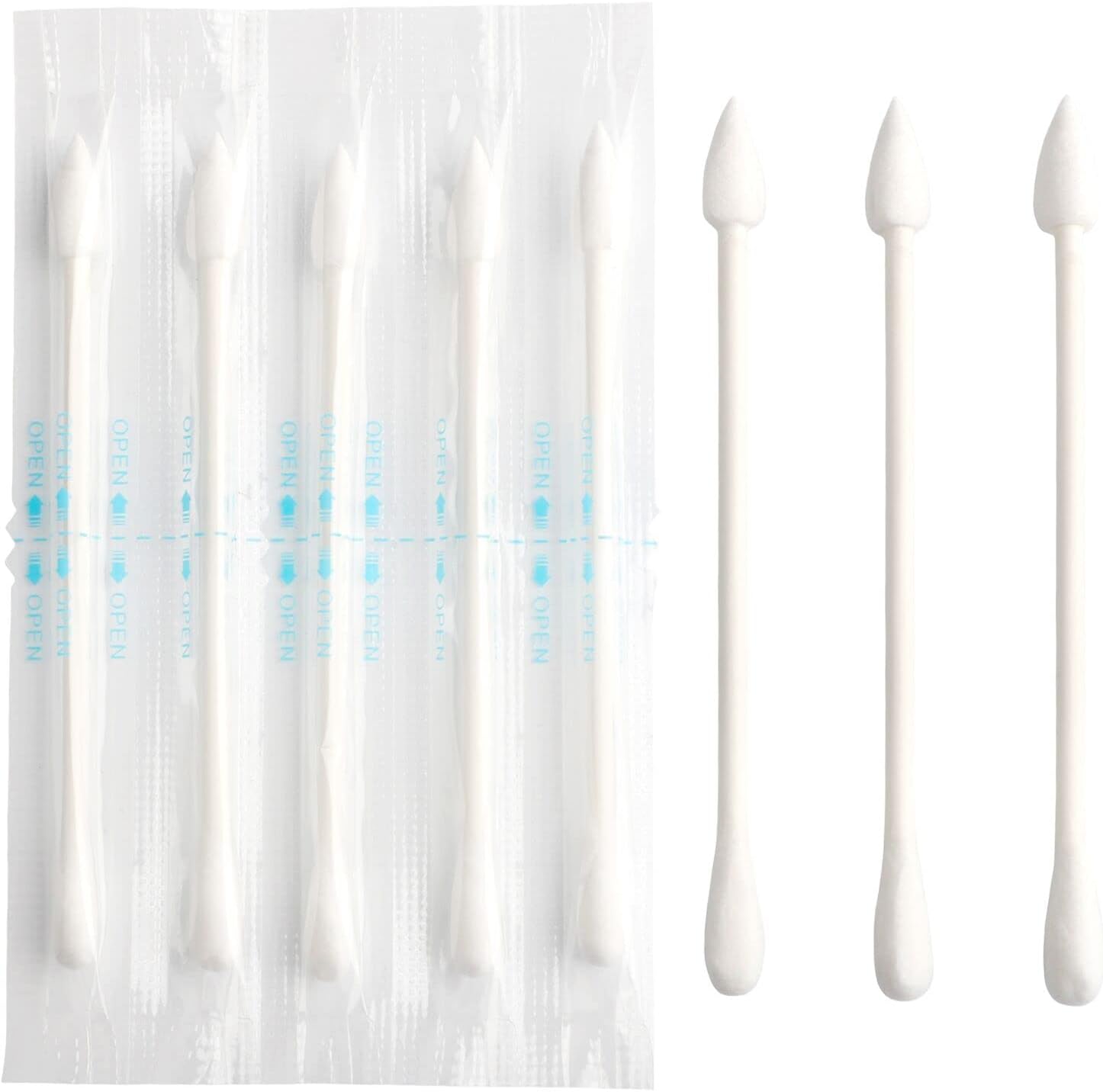 SppryOlive Oil Makeup Remove Cotton Swabs - Individually Wrapped Double Tipped Paper Sticks, 100 Count (Round/Pointed End)