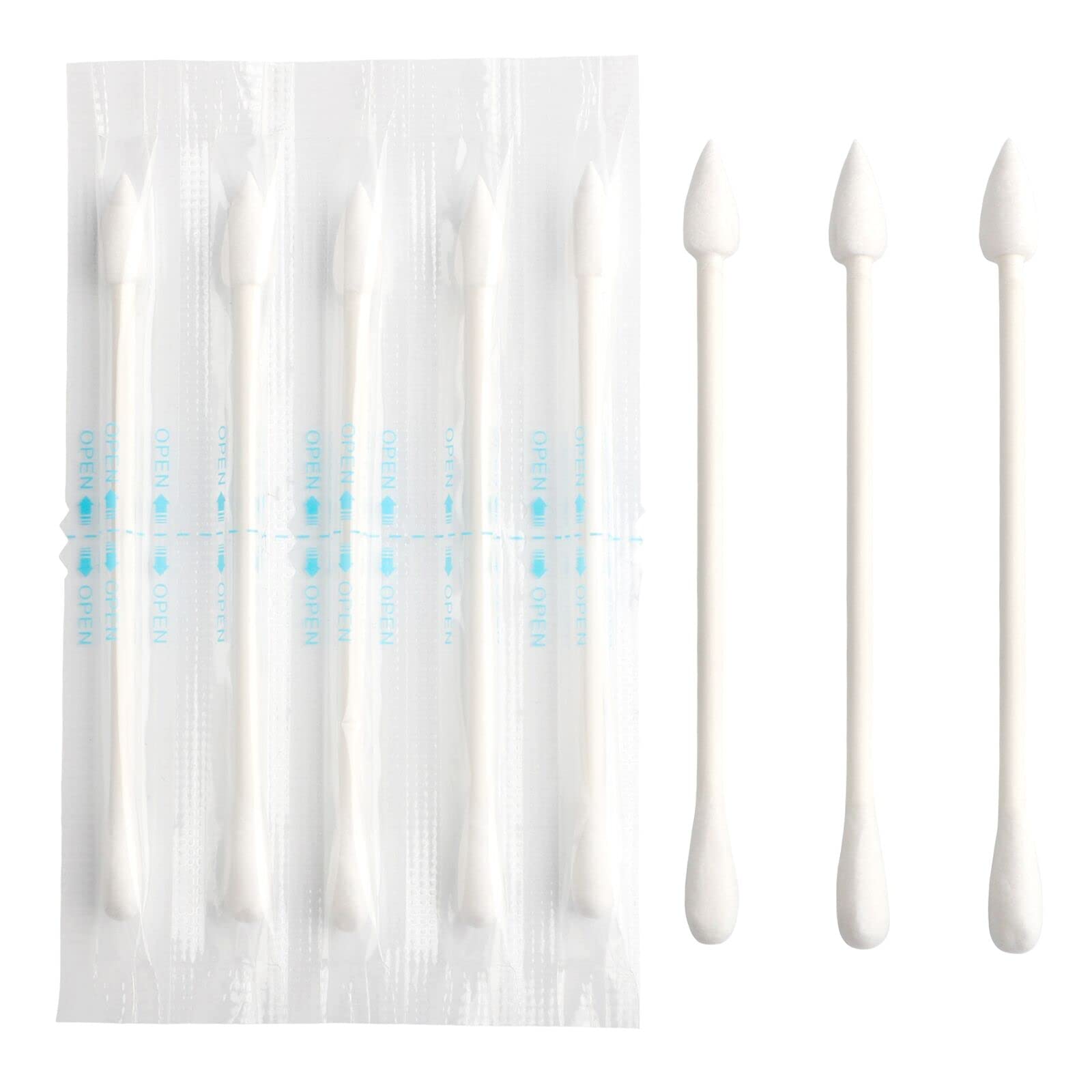 SppryOlive Oil Makeup Remove Cotton Swabs - Individually Wrapped Double Tipped Paper Sticks, 100 Count (Round/Pointed End)