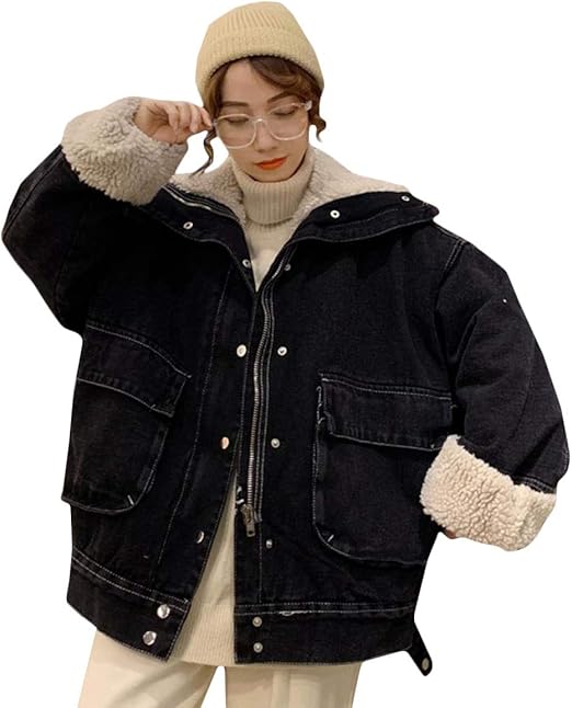 Amazon Bscool ジージャン レディース 裏ボア デニムジャケット ゆったり 厚手 Gジャン 裏起毛 保温 ジャケット デニム ポケット アウター ファッション 防寒 裏ボアジャケット コート ジャケット 通販