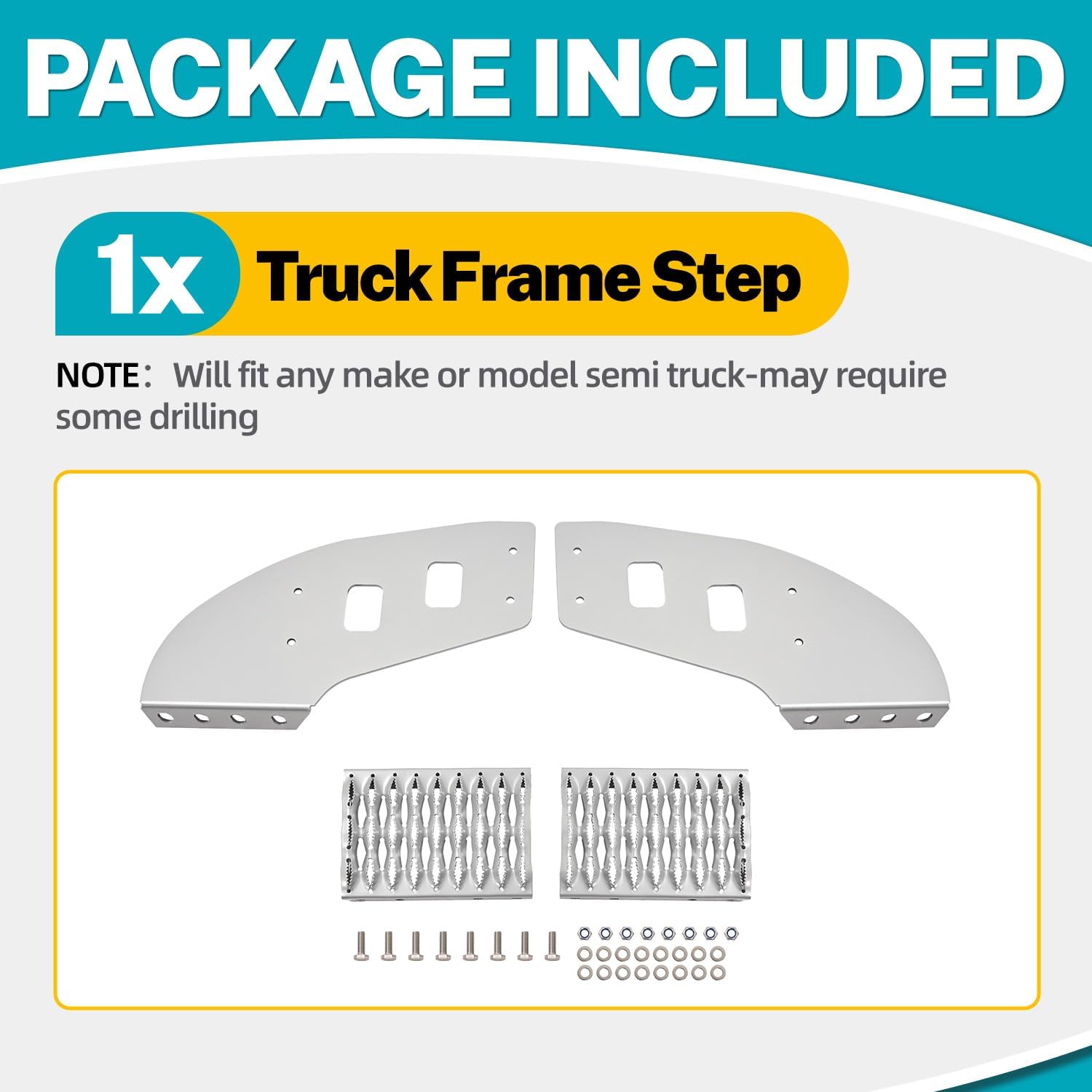 HECASA 10” Truck Frame Step Mounted Side Steps Compatible with Peterbilt Frame Fit Make or Model Class 8 Semi Truck Bed Running Boards w/Mounting Hole Pattern Aluminium Silvery