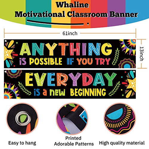Whaline 2 Pack Motivational Classroom Banner Inspirational Positive Banner Back To School Photo Booth Backdrop For Students Teachers Classroom Decoration, 61" X 13" #TOP1