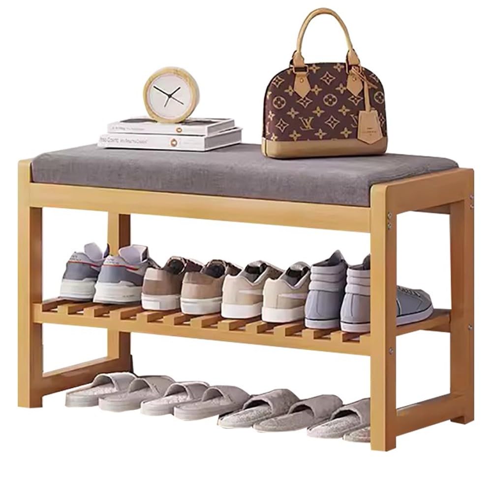 Banc à chaussures en bambou de 70 cm avec siège et meuble de rangement pour entrée
